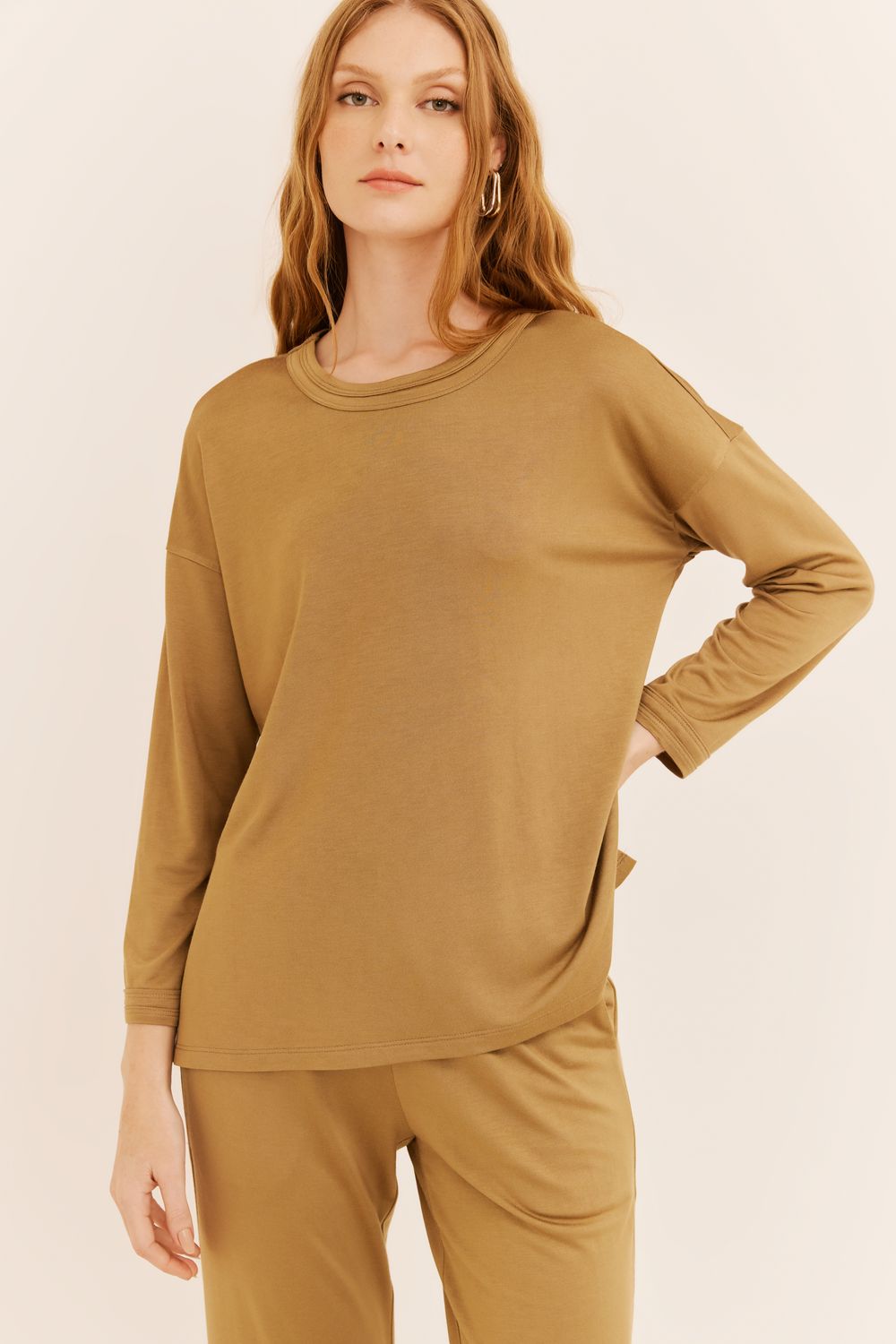 BLUSA MALHA SOPHISTIQUE MANGA LONGA - CAQUI P - CAQUI