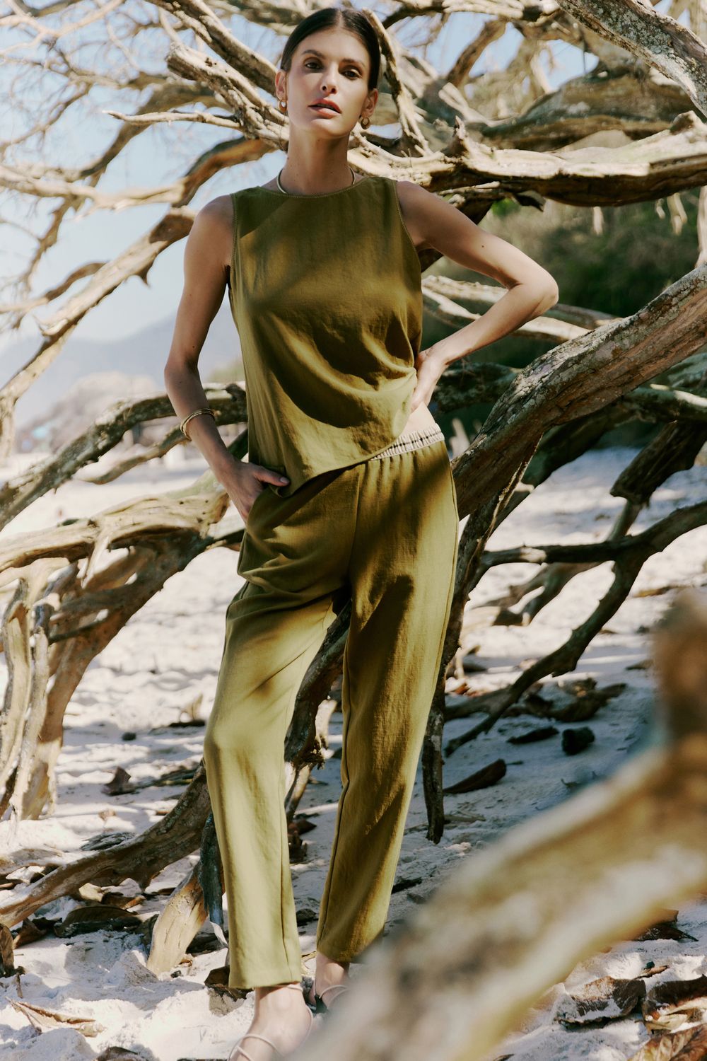 CALÇA TALLIN ELASTICO LUREX - VERDE MILITAR PP - VERDE MILITAR