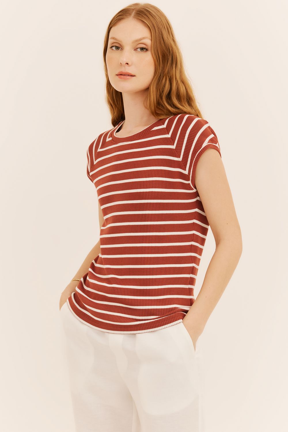 BLUSA MALHA CANELADA LISTRADA - OCRE P - OCRE BLUSA MALHA CANELADA LISTRADA - OCRE P - OCRE