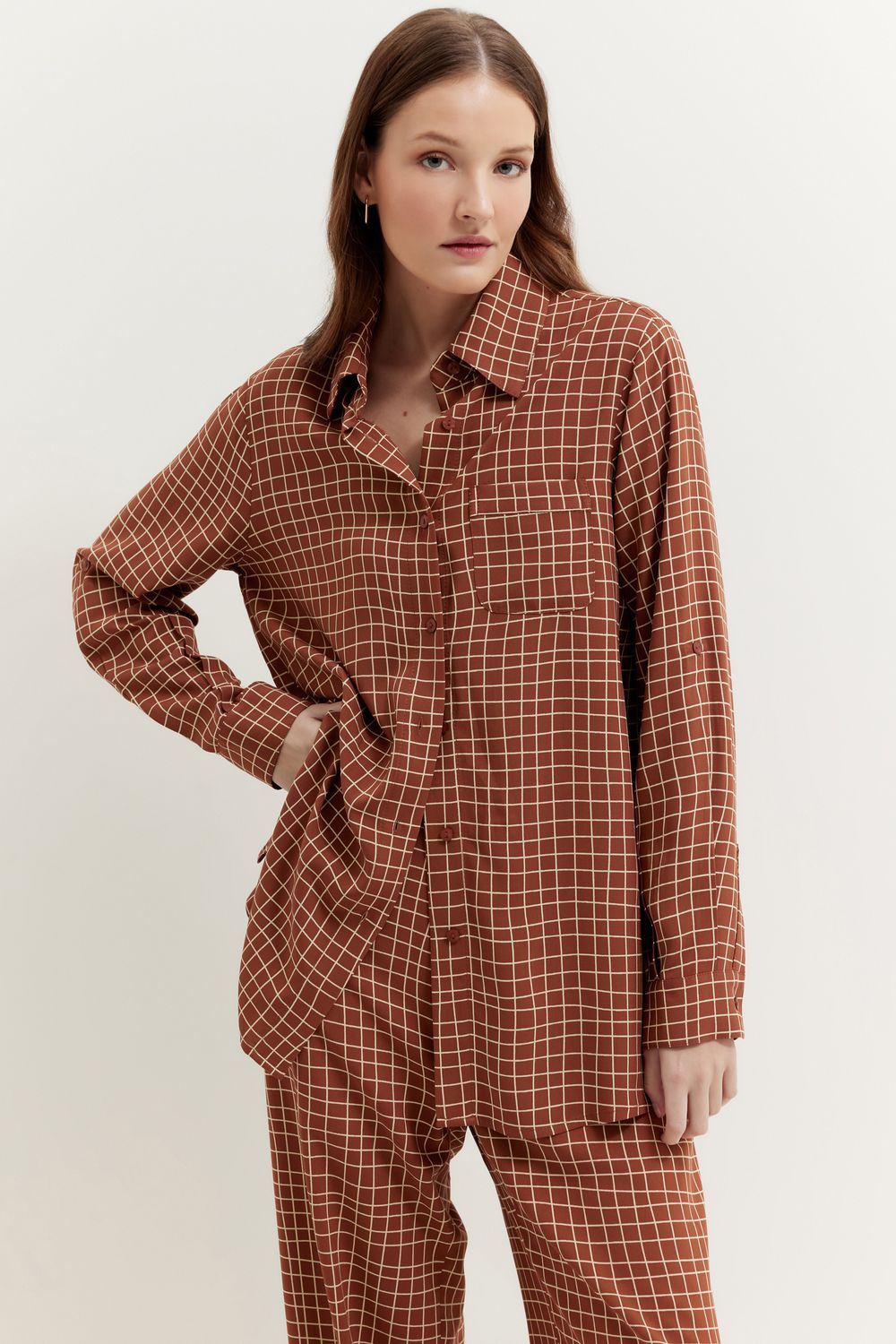 CAMISA ESTAMPA XADREZ - OCRE M - OCRE