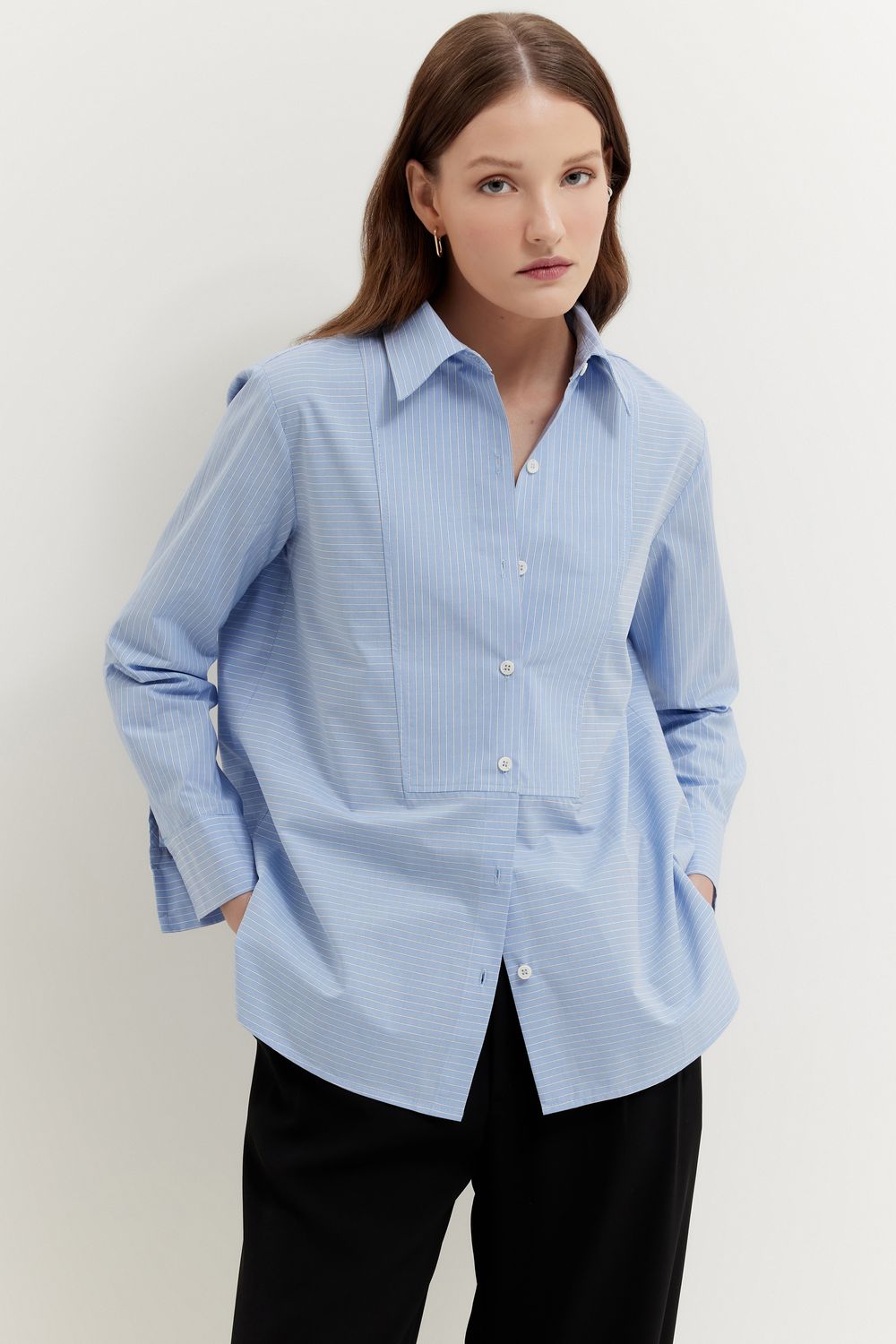 CAMISA LISTRA PALA  ALGODÃO - AZUL M - AZUL