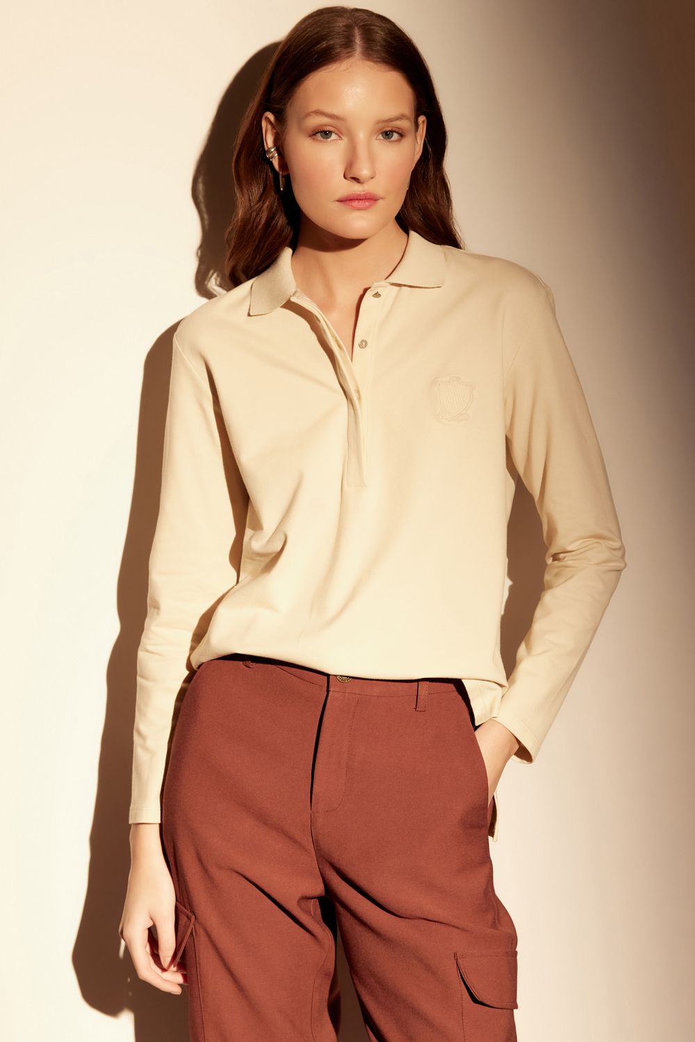 BLUSA POLO BRASÃO BORDADO MANGA LONGA - CREME M - CREME BLUSA POLO BRASÃO BORDADO MANGA LONGA - CREME M - CREME