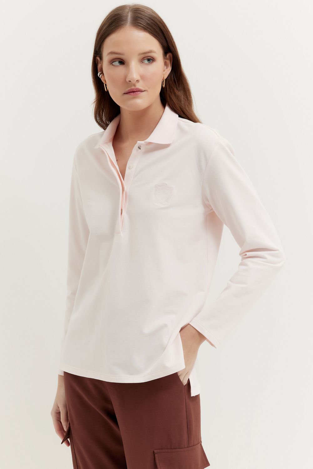 BLUSA POLO BRASÃO BORDADO MANGA LONGA - ROSA M - ROSA