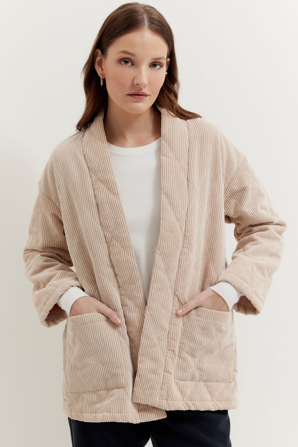 KIMONO VELUDO MATELASSE - CREME M - CREME KIMONO VELUDO MATELASSE - CREME M - CREME