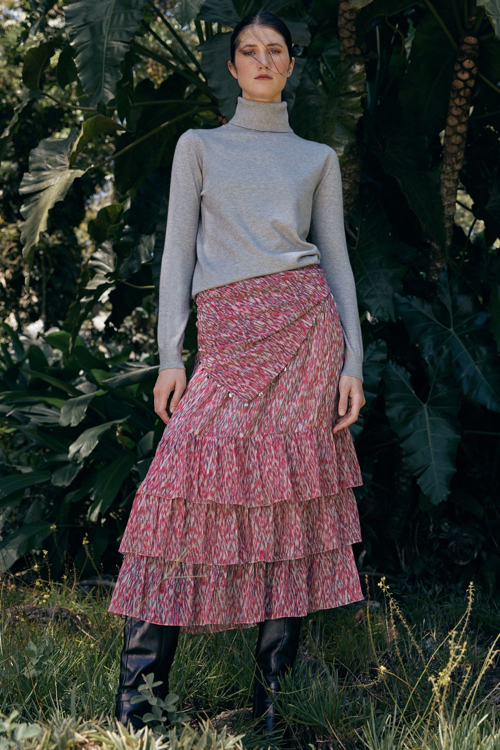 SAIA ESTAMPA MULTI COLOUR BABADOS FLUIDA - ROSA M - ROSA SAIA ESTAMPA MULTI COLOUR BABADOS FLUIDA - ROSA M - ROSA