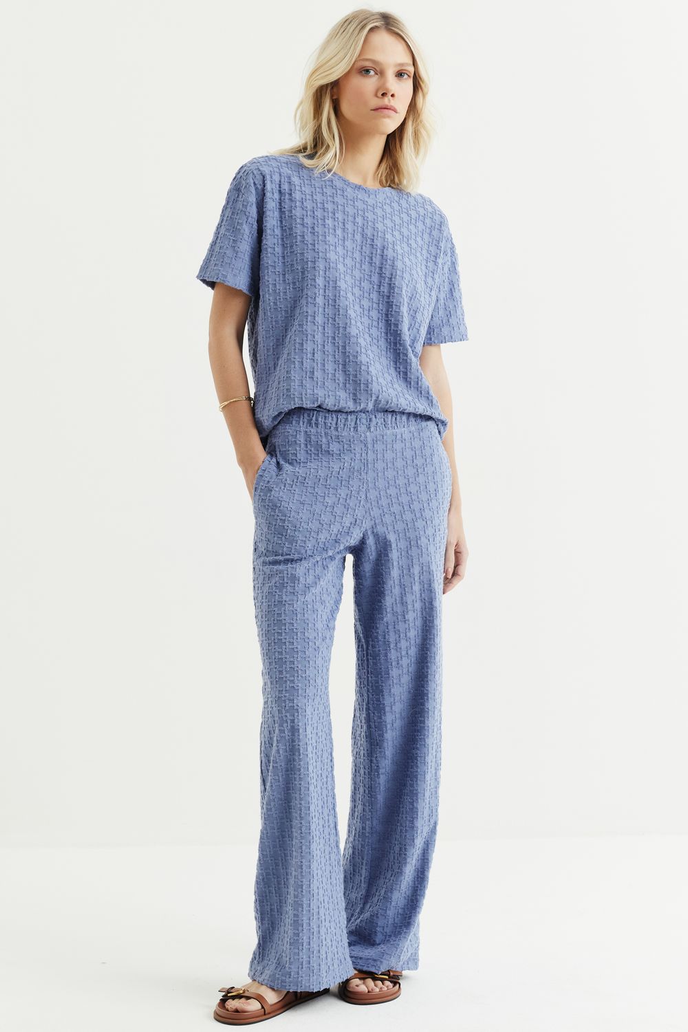 CALÇA MALHA JACKARD GEOMETRICO - AZUL PP - AZUL CALÇA MALHA JACKARD GEOMETRICO - AZUL PP - AZUL