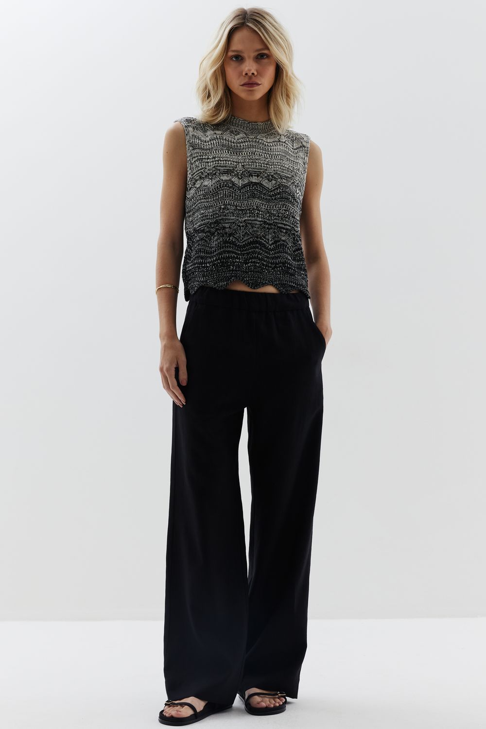 CALÇA COM LINHO RETA - PRETO M - PRETO