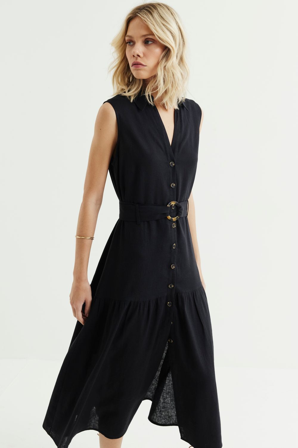 VESTIDO COM LINHO RESORT - PRETO PP - PRETO