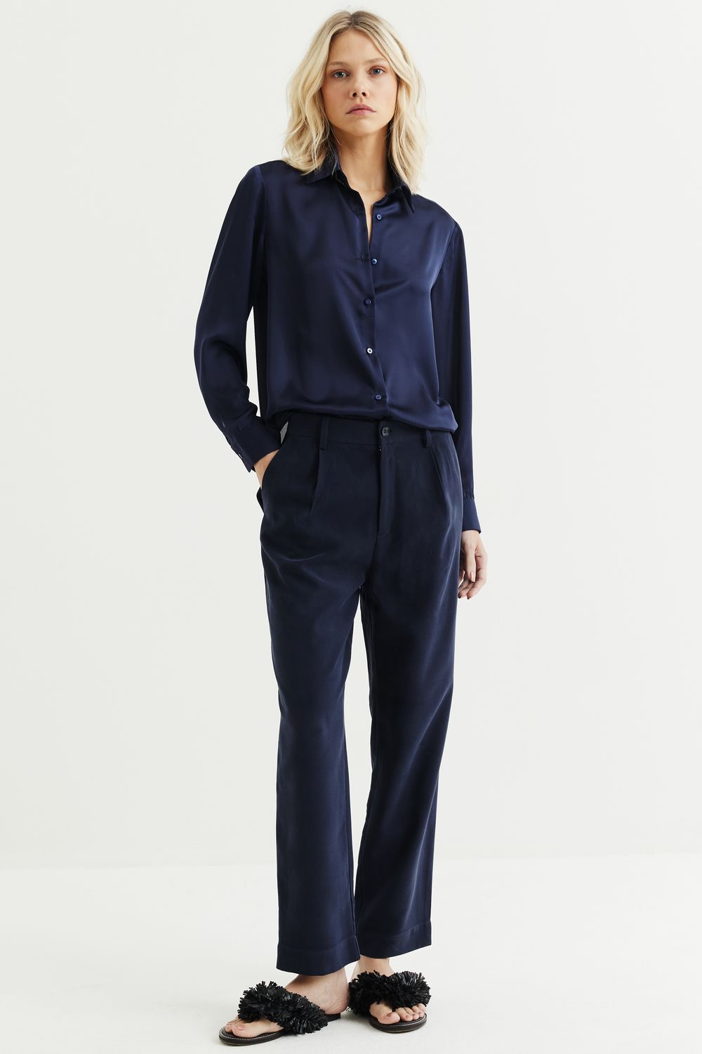 CALÇA LYOCEL NAVY PREGA - AZUL MARINHO P - AZUL MARINHO