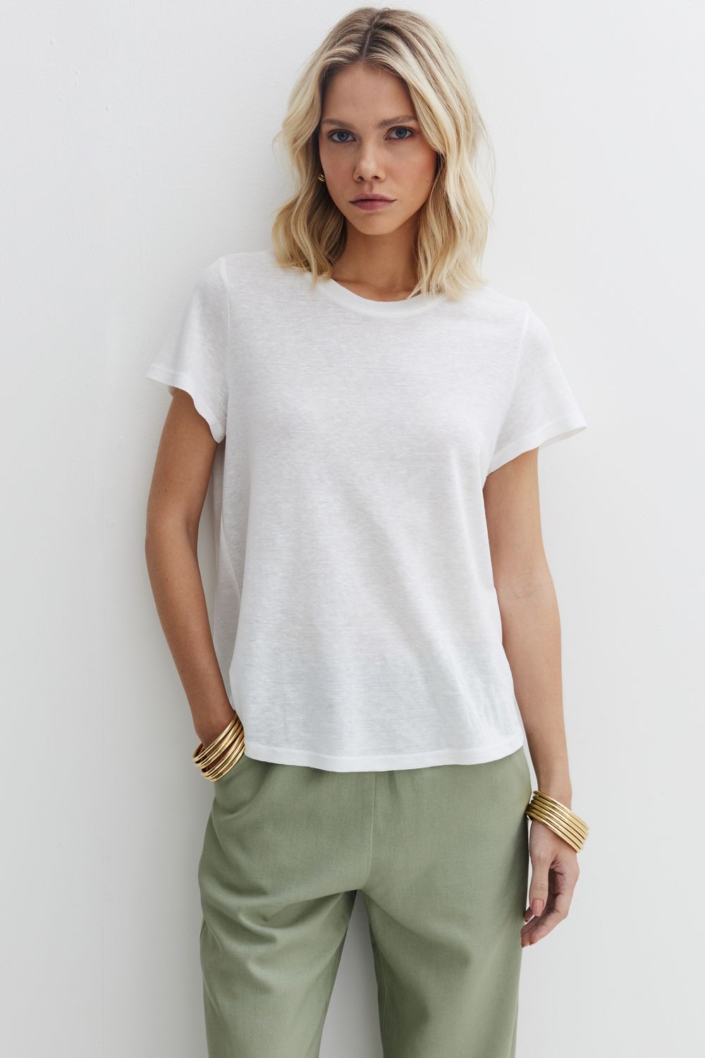 BLUSA MALHA COM LINHO COLOUR - OFF WHITE P - OFF WHITE