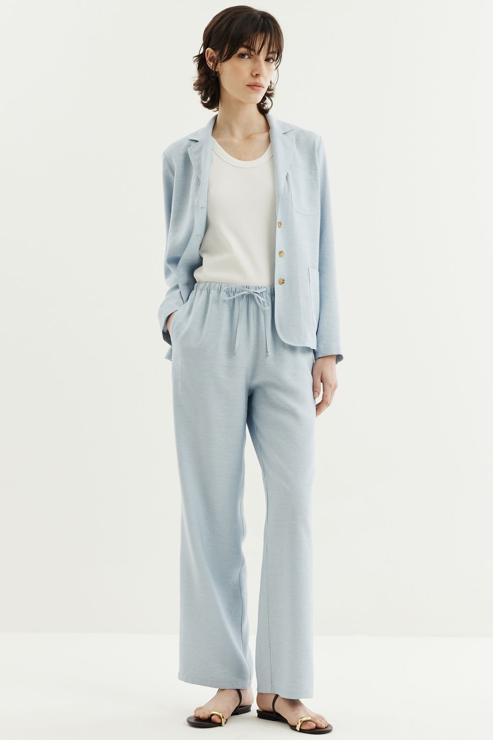 CALÇA COM LINHO SHANTUNG - AZUL PP - AZUL CALÇA COM LINHO SHANTUNG - AZUL PP - AZUL