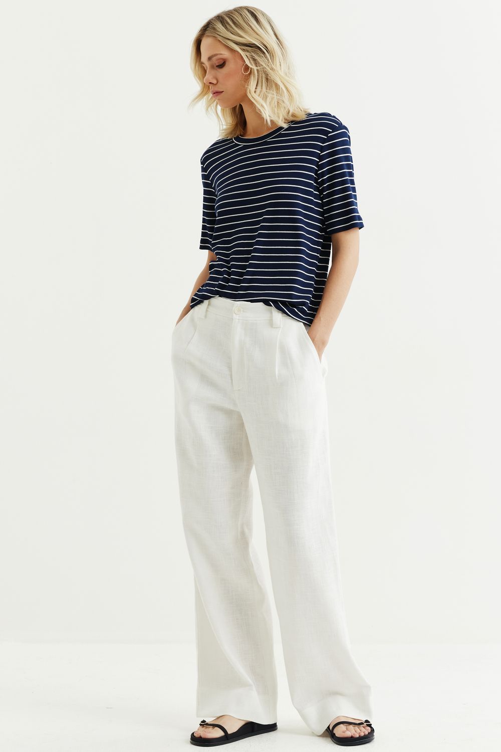 PANTALONA COM LINHO RIVIERA - OFF WHITE PP - OFF WHITE