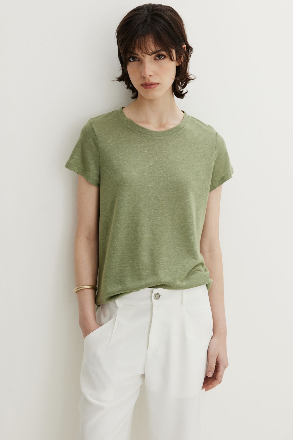 BLUSA MALHA COM LINHO COLOUR - VERDE P - VERDE