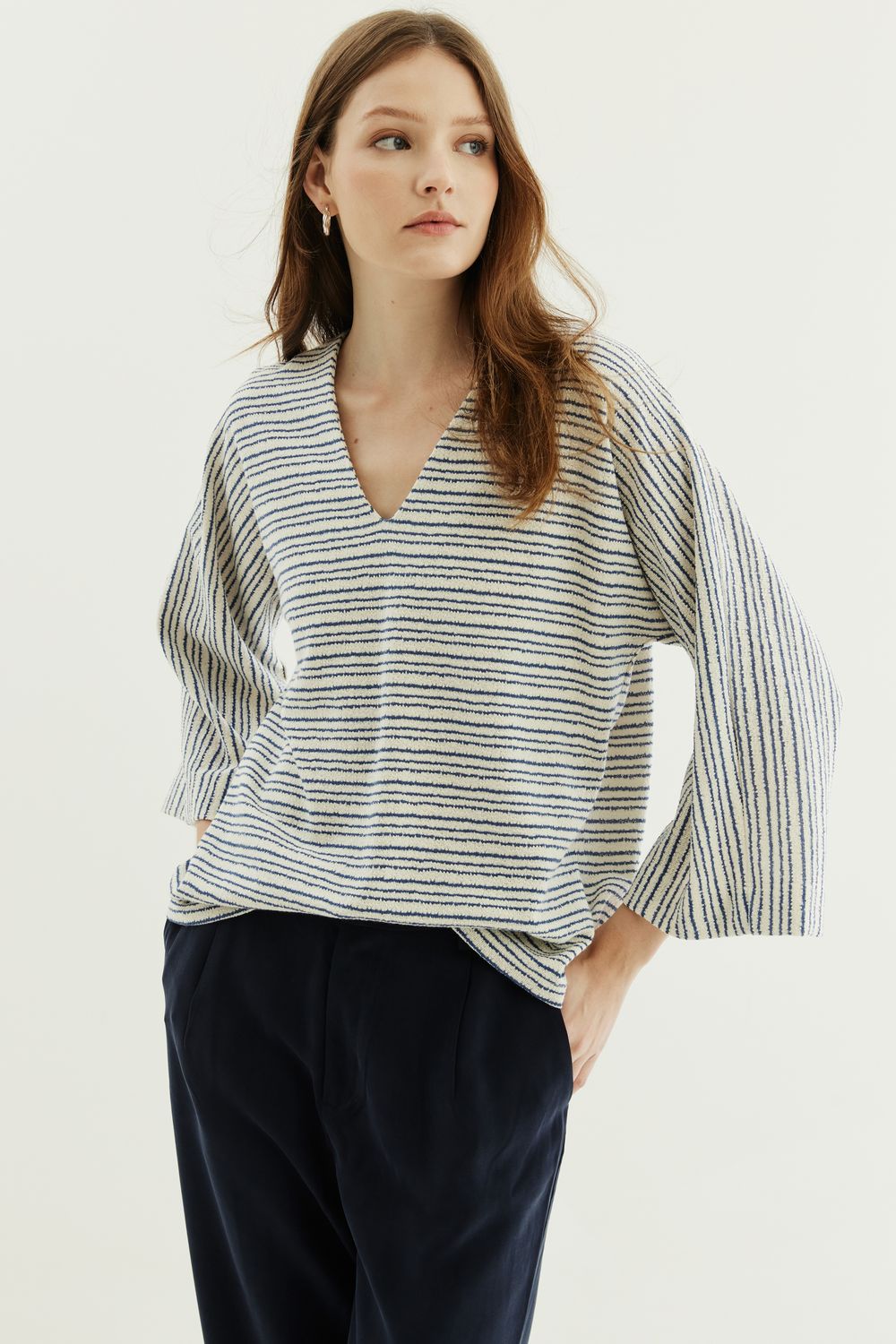 BLUSA MALHA TRICOT LISTRADA - AZUL G - AZUL