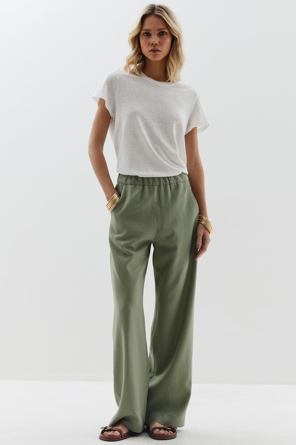 CALÇA COM LINHO RETA - VERDE G - VERDE