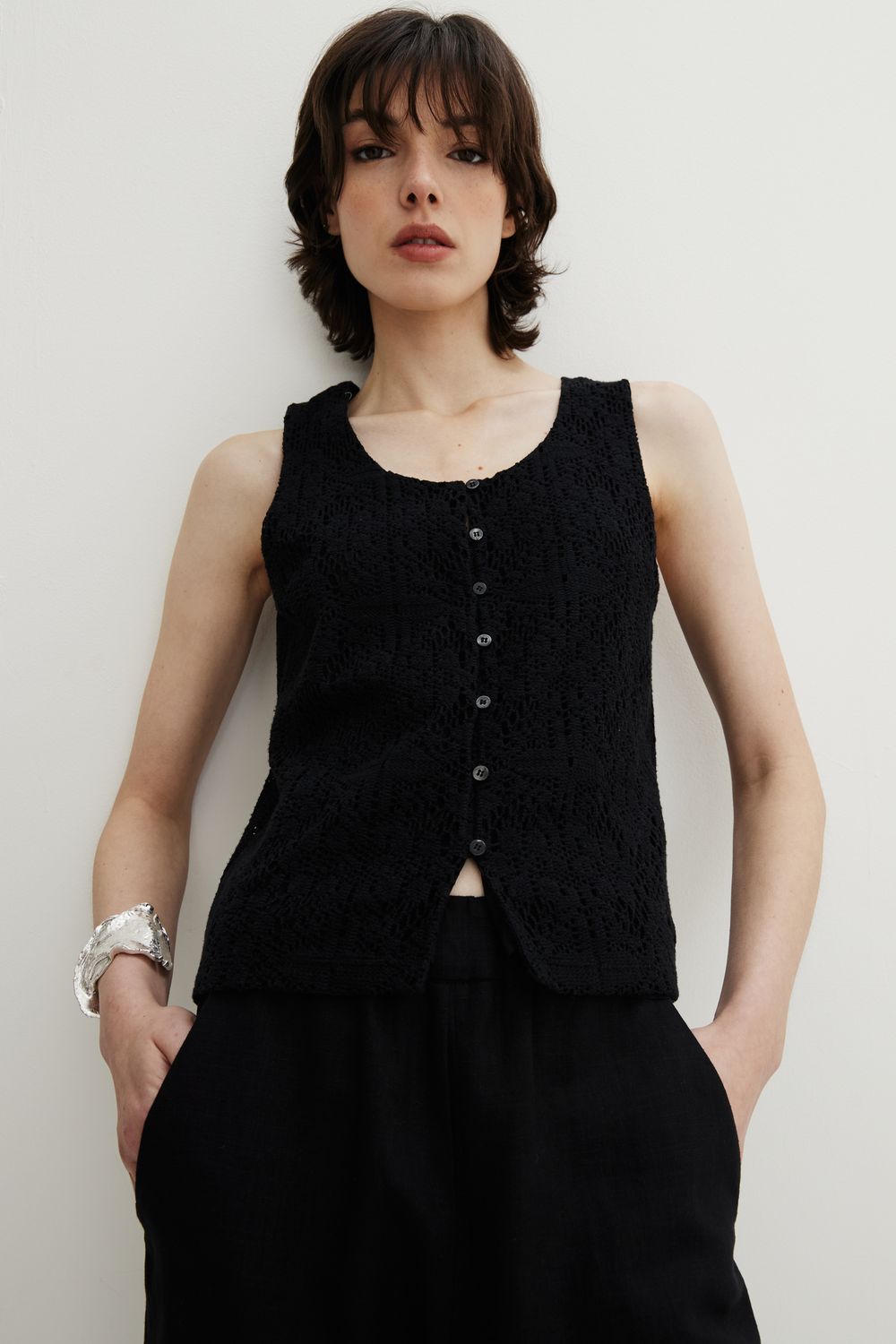 TOP MALHA CROCHÊ - PRETO P - PRETO TOP MALHA CROCHÊ - PRETO P - PRETO