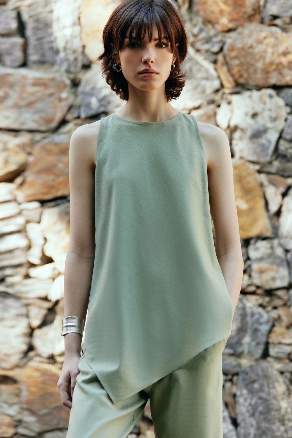 TUNICA COM LINHO PONTA - VERDE G - VERDE TUNICA COM LINHO PONTA - VERDE G - VERDE