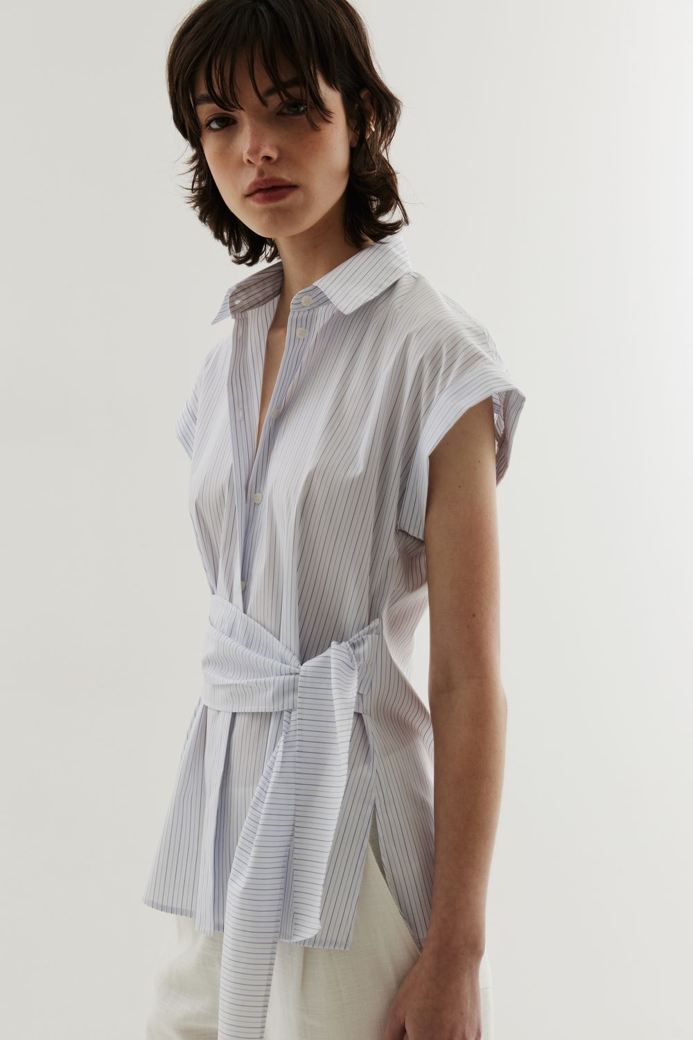 CAMISA LISTRA NÓ MANGA JAPONESA - AZUL P - AZUL