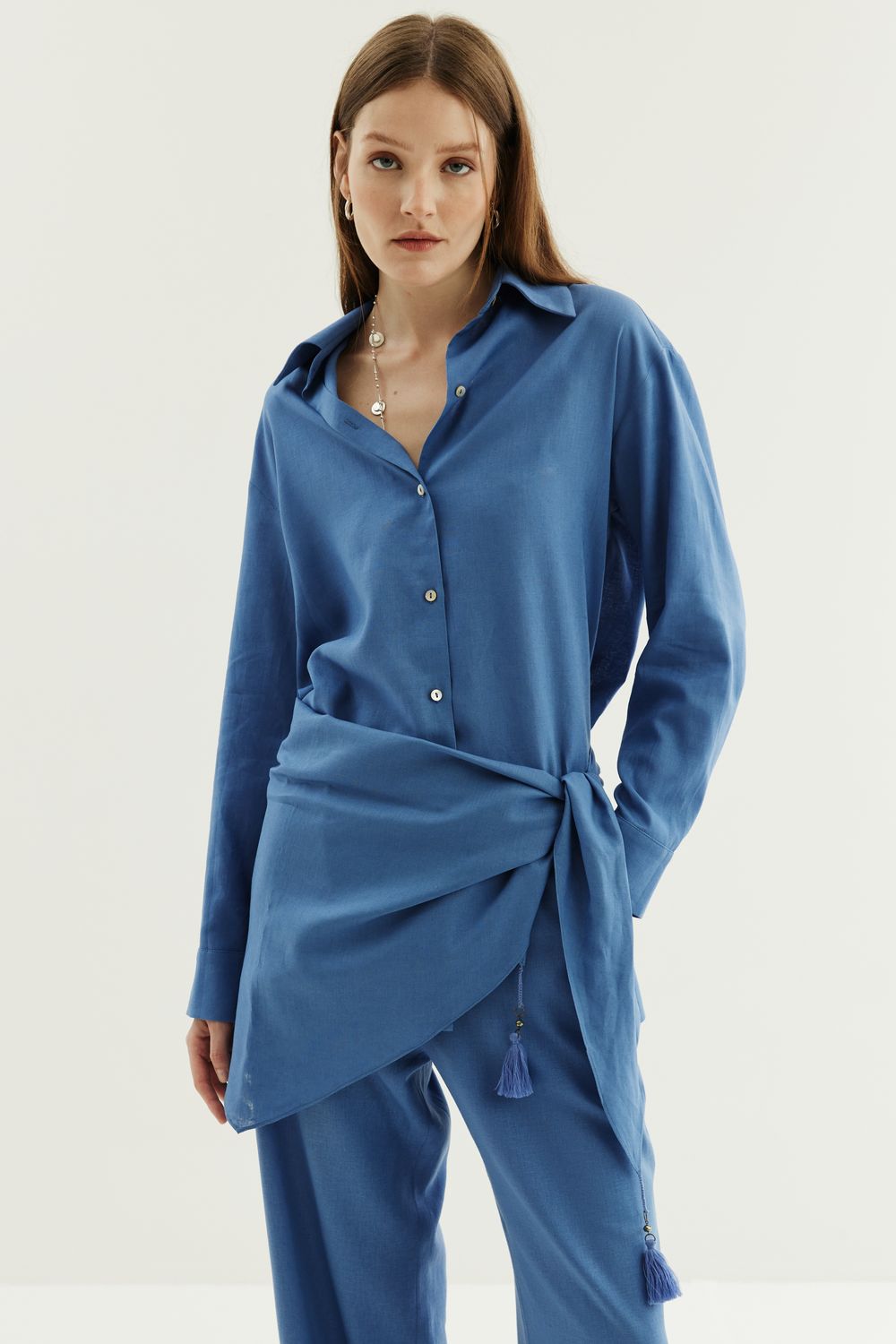 LENÇO COM LINHO POM POM - AZUL P - AZUL LENÇO COM LINHO POM POM - AZUL P - AZUL