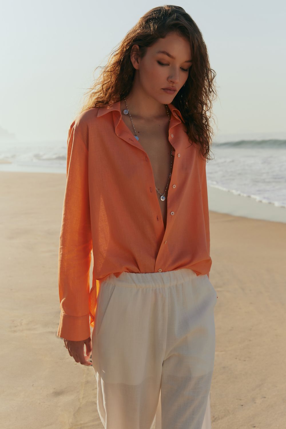 CAMISA LINHO COM ALGODÃO - LARANJA M - LARANJA