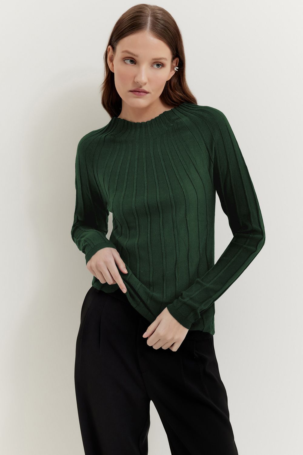 BLUSA TRICOT NERVURAS -SD - VERDE P - VERDE