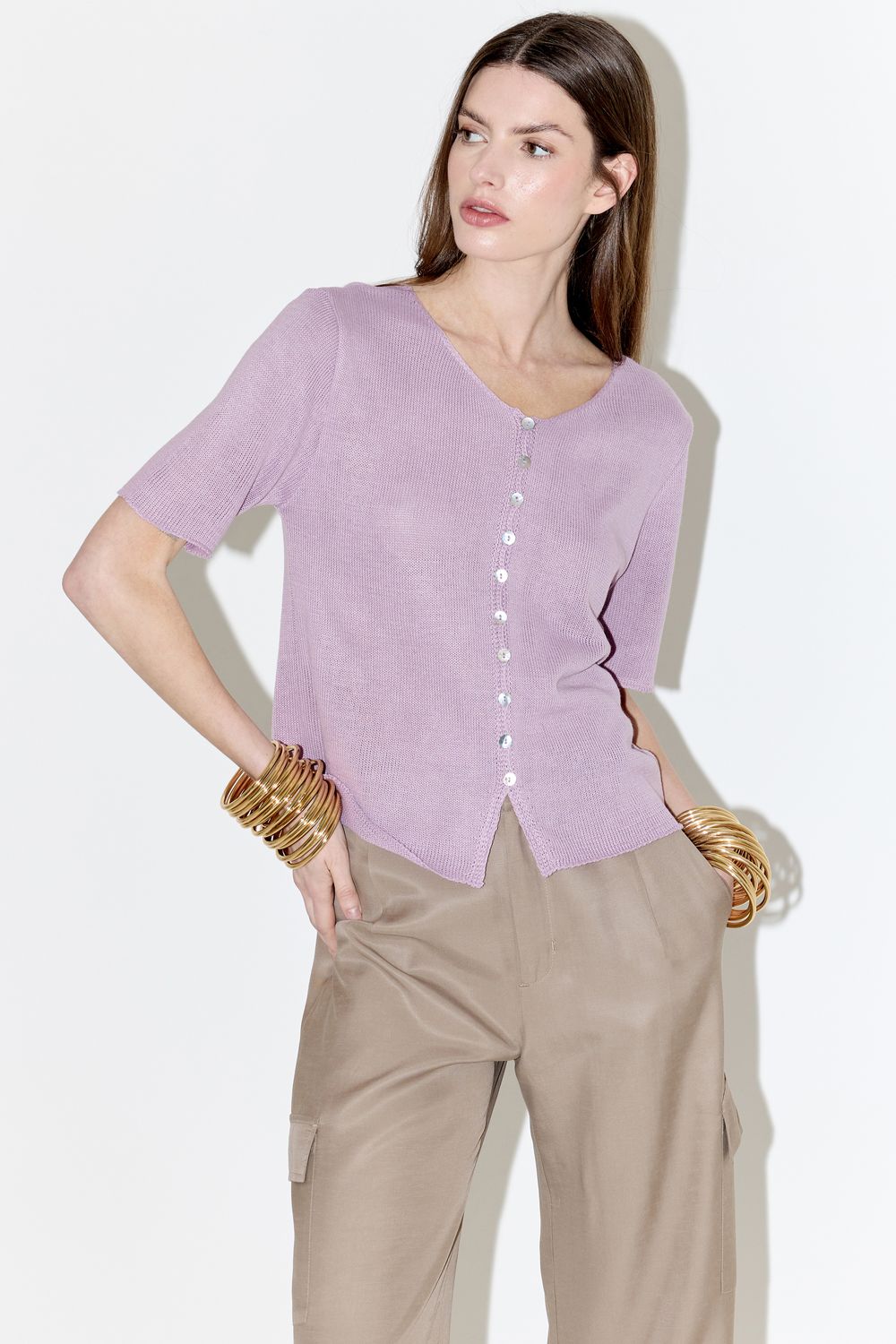 BLUSA TRICOT BOTÕES - LILAS P - LILAS