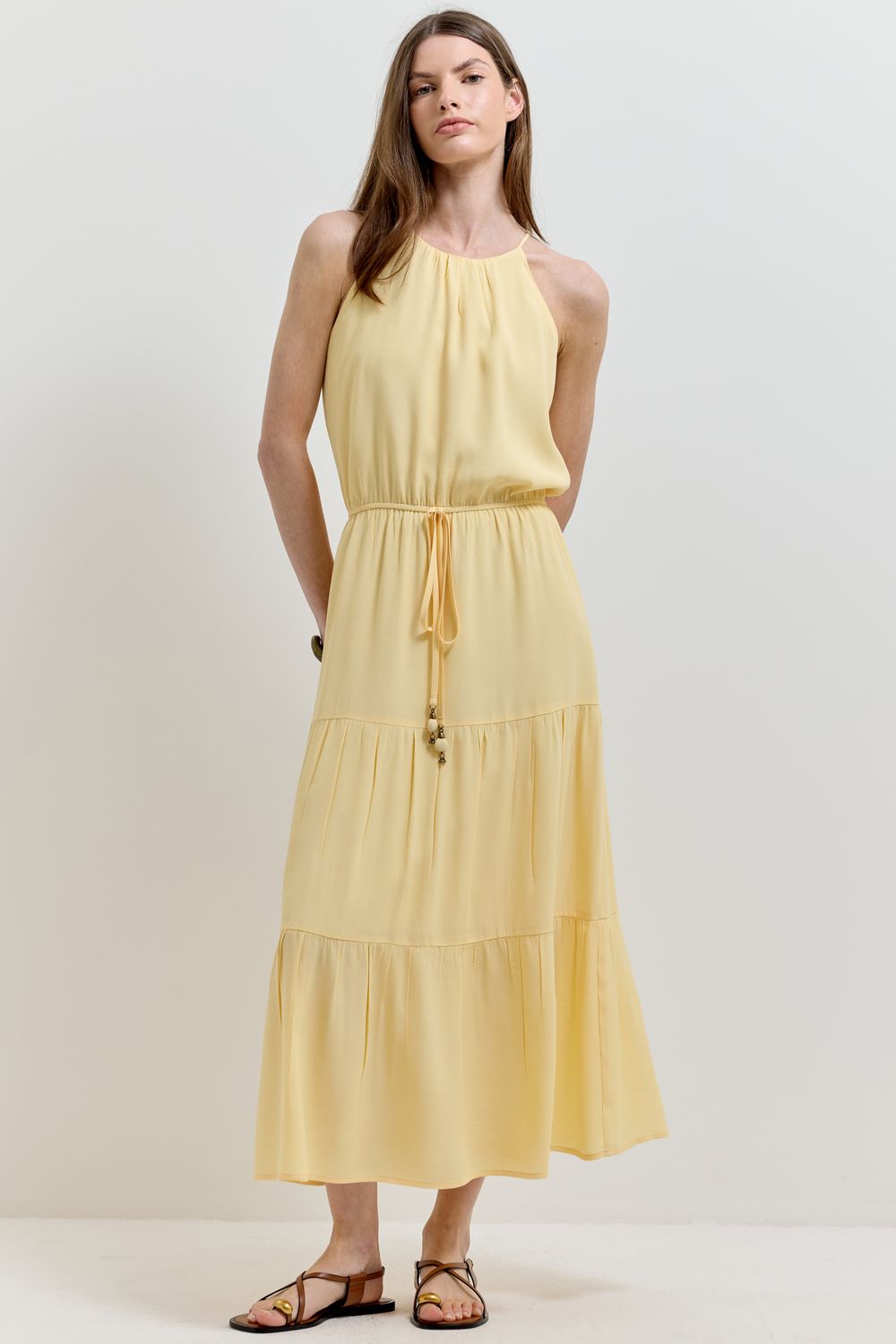 VESTIDO CREPE BABADOS - AMARELO PP - AMARELO