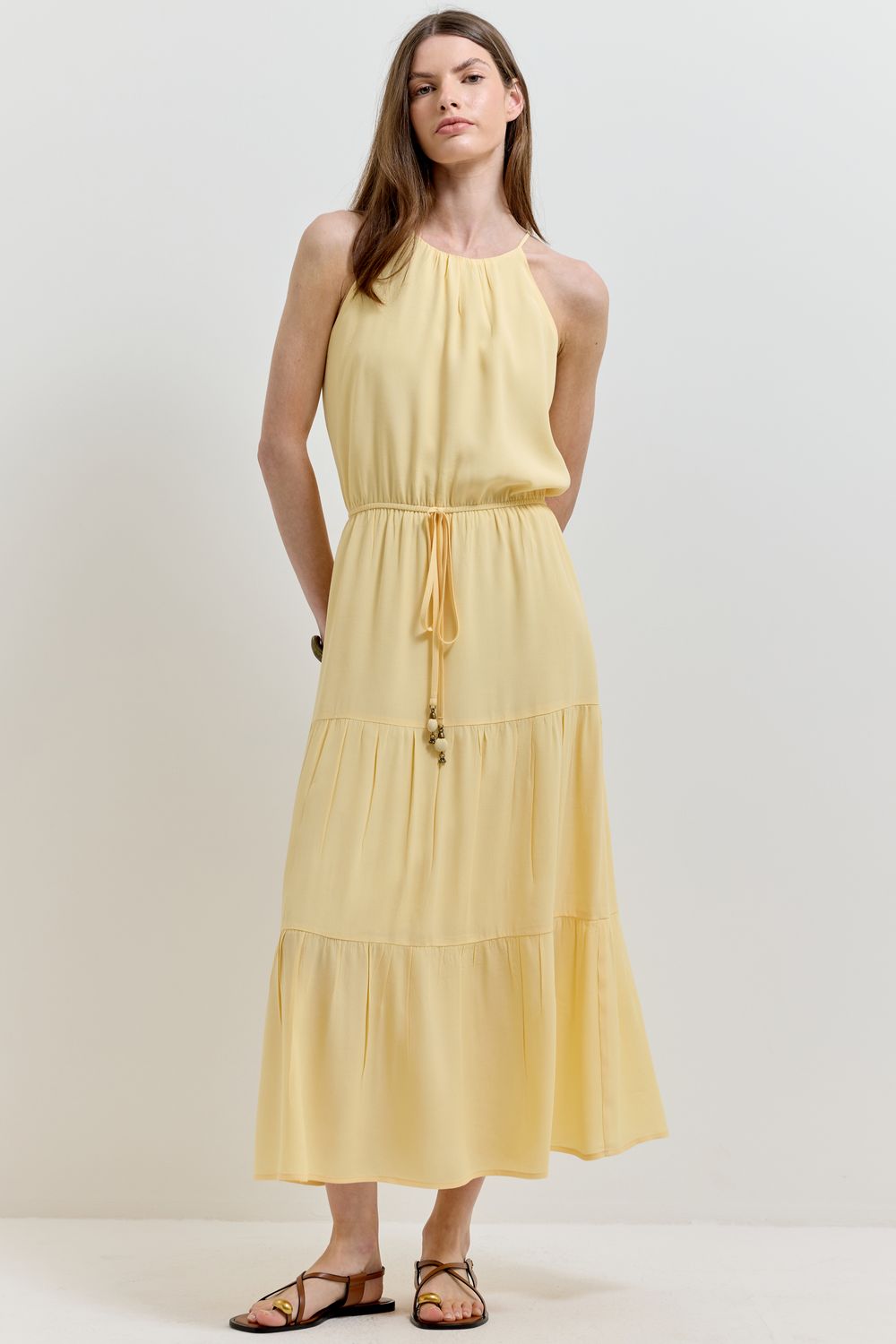 VESTIDO CREPE BABADOS - AMARELO G - AMARELO