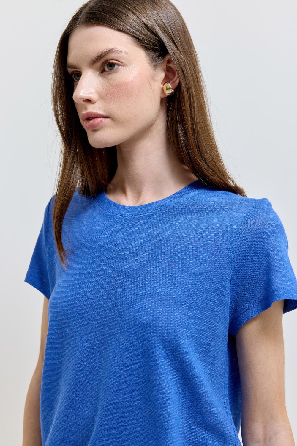 BLUSA MALHA COM LINHO COLOUR - AZUL ROYAL P - AZUL ROYAL