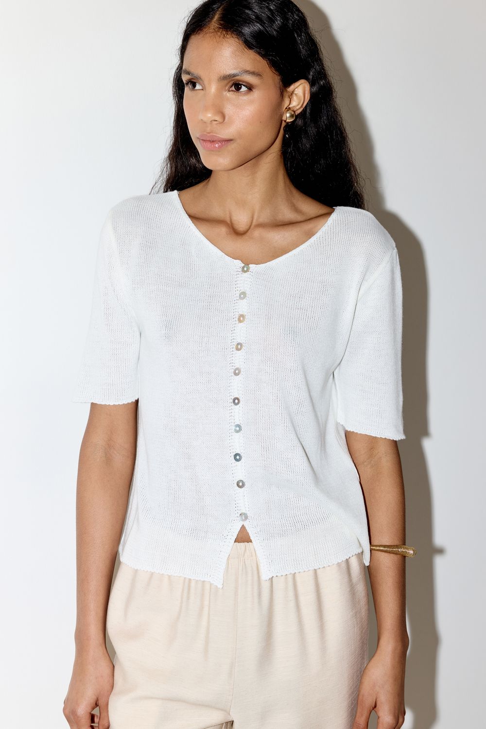 BLUSA TRICOT BOTÕES - OFF WHITE P - OFF WHITE