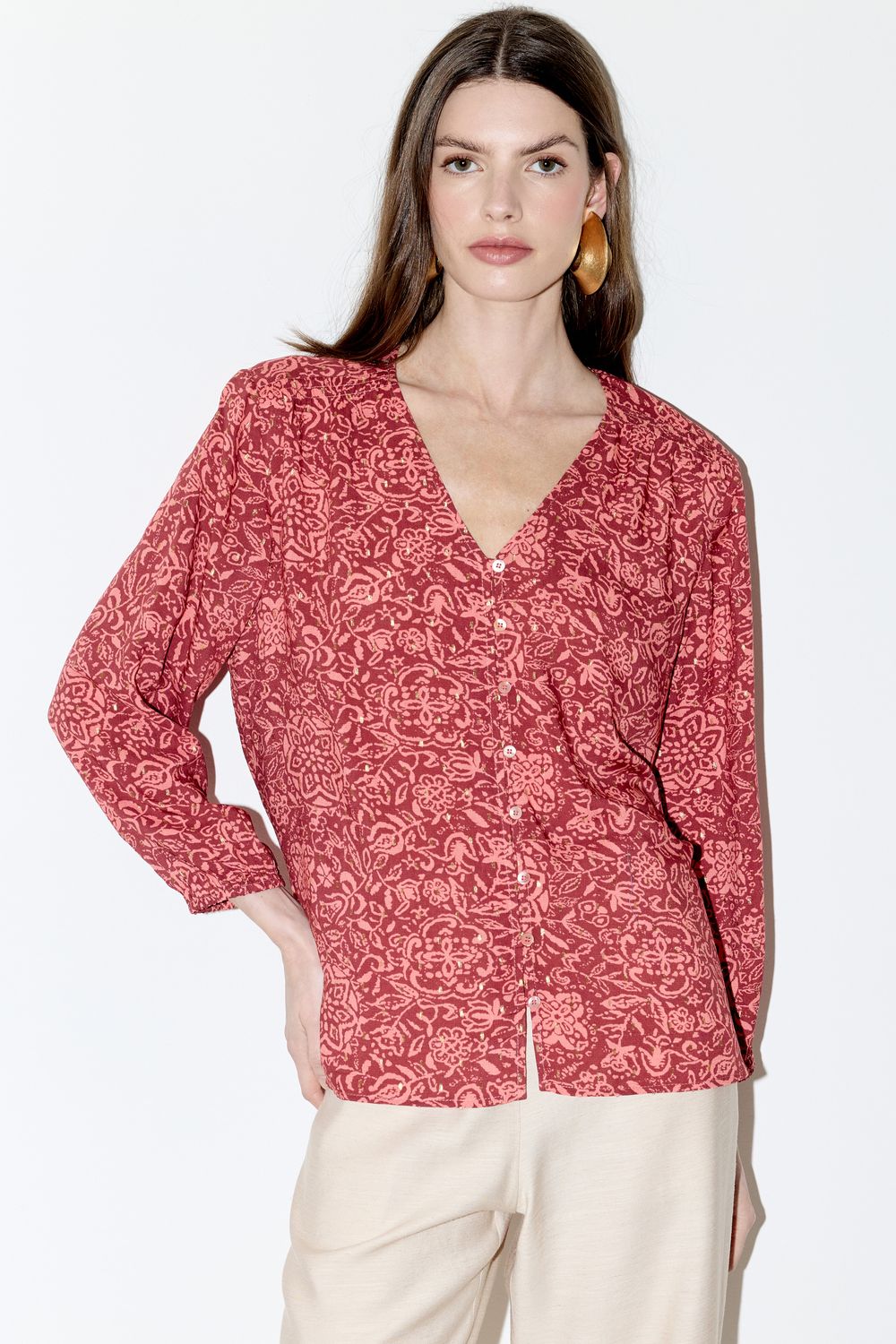 BLUSA ESTAMPA BOSSA GOLD - TELHA P - TELHA