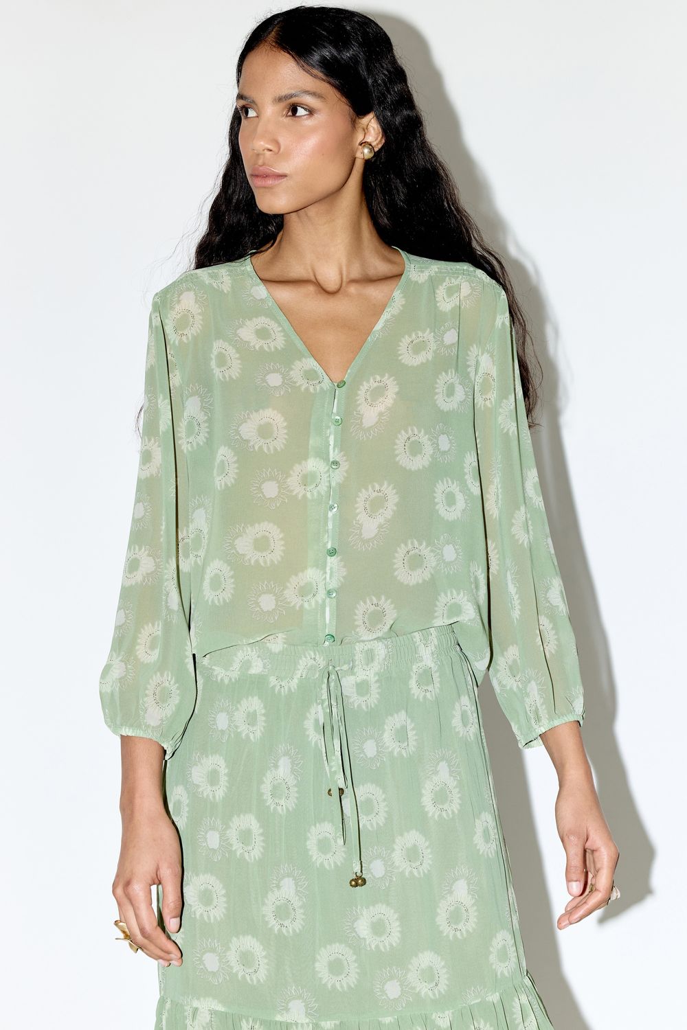 BLUSA ESTAMPA SOL FLUIDA - VERDE M - VERDE