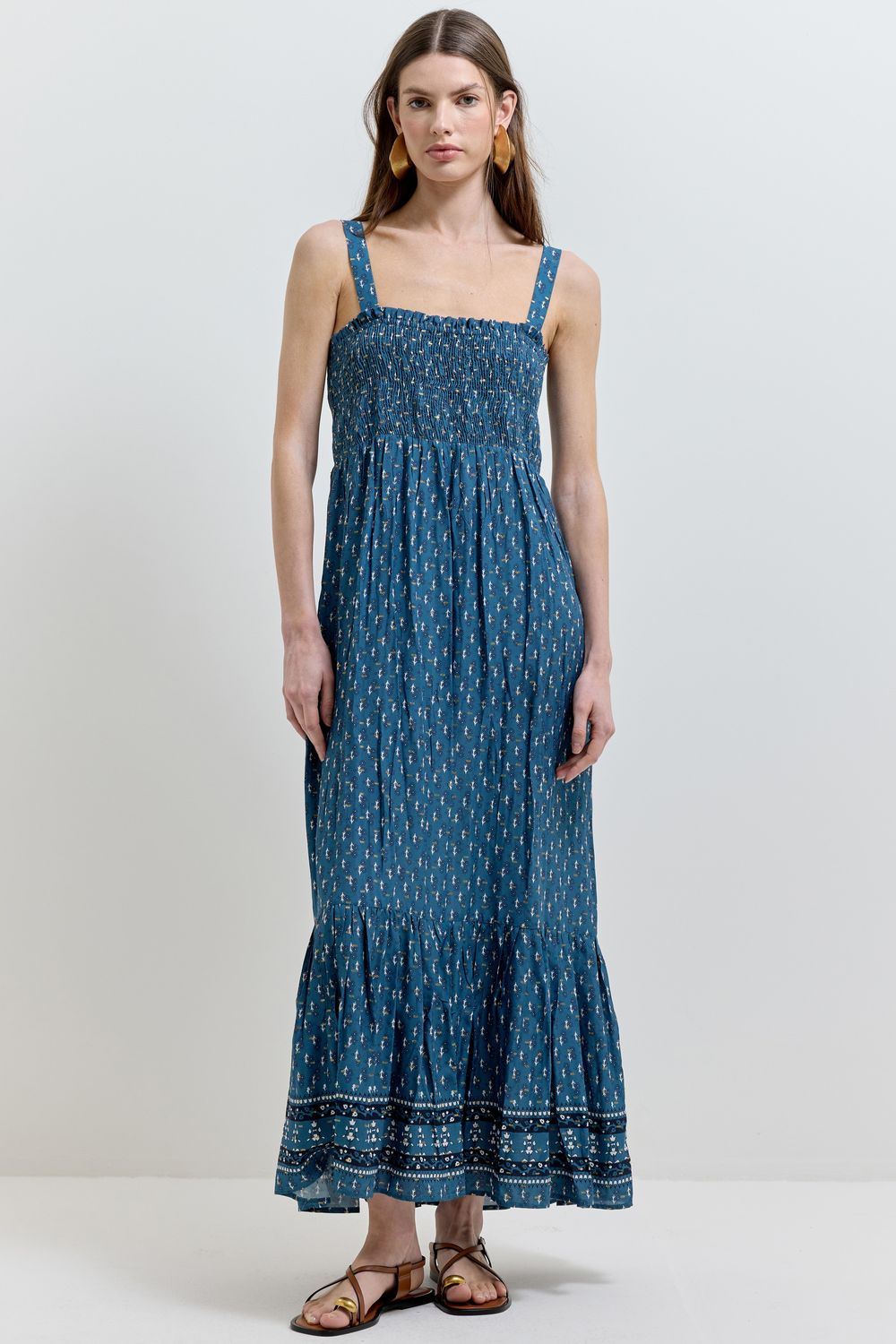 VESTIDO  ESTAMPA BOHO LASTEX - AZUL G - AZUL