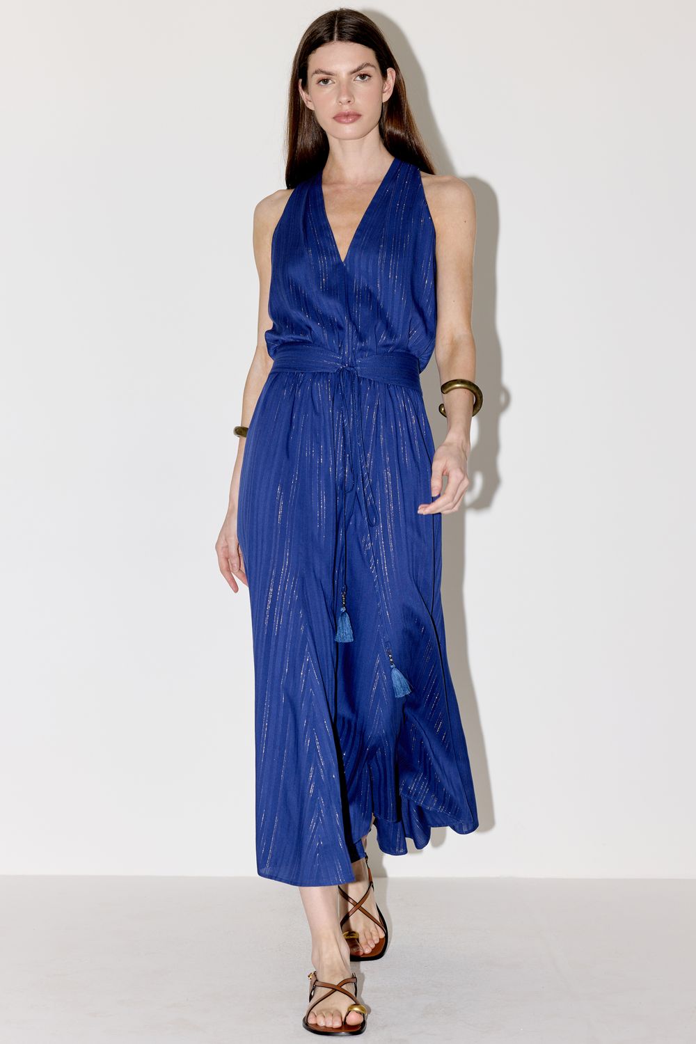 VESTIDO METALIC STRIPE - AZUL P - AZUL