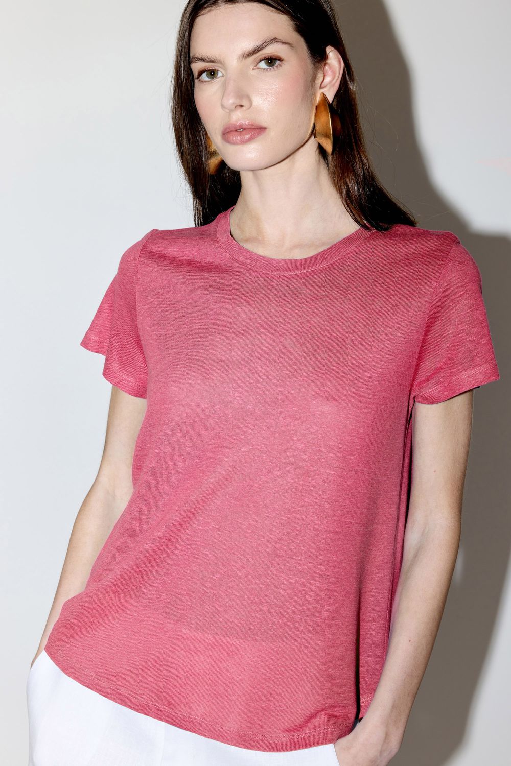 BLUSA MALHA COM LINHO COLOUR - ROSA M - ROSA