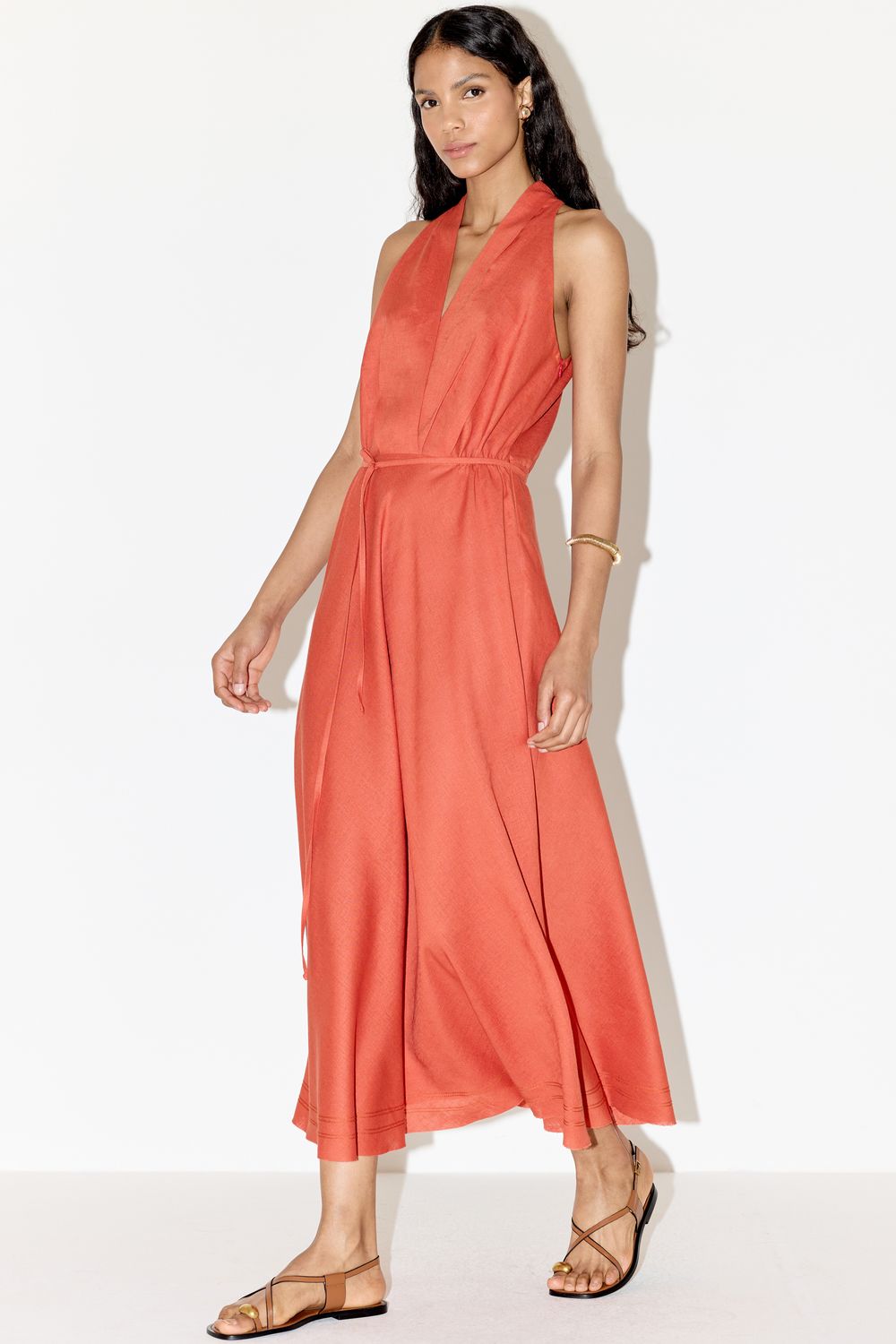 VESTIDO COM LINHO TRANSPASSE NASSAU - LARANJA M - LARANJA