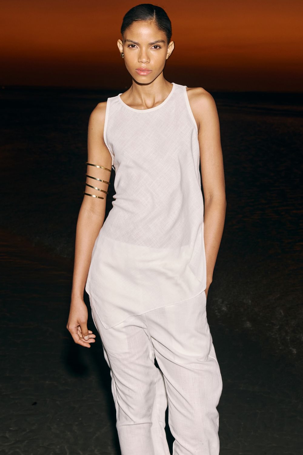 TUNICA COM LINHO PONTA - OFF WHITE P - OFF WHITE