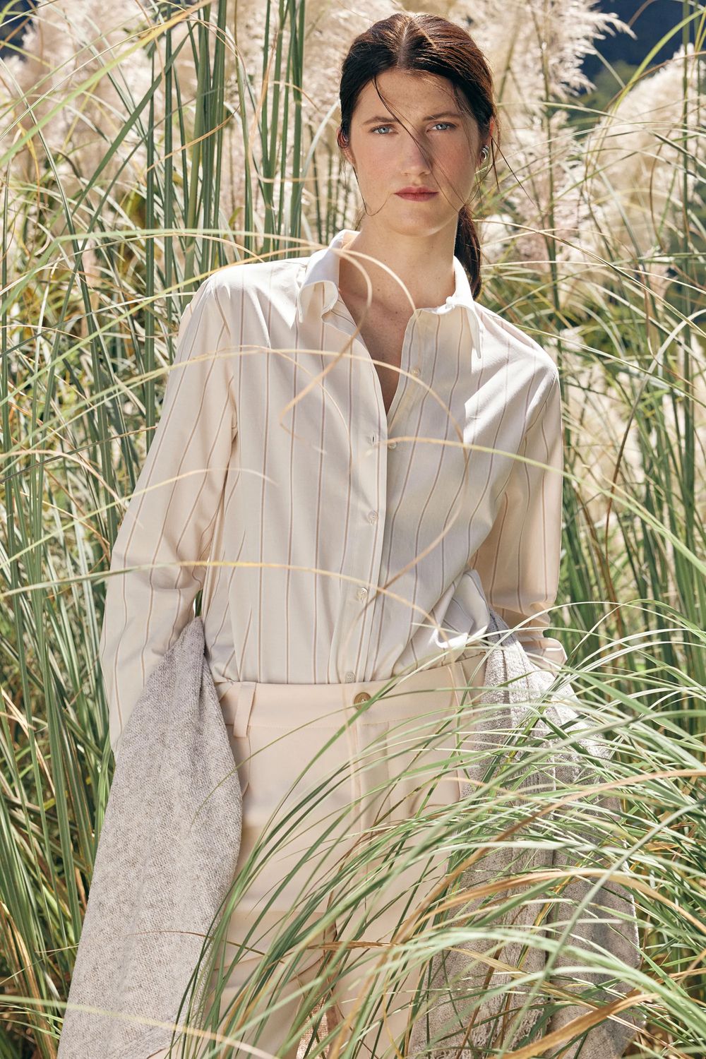 CAMISA TRICOLINE LISTRA GOLA E PUNHO - CREME P - CREME