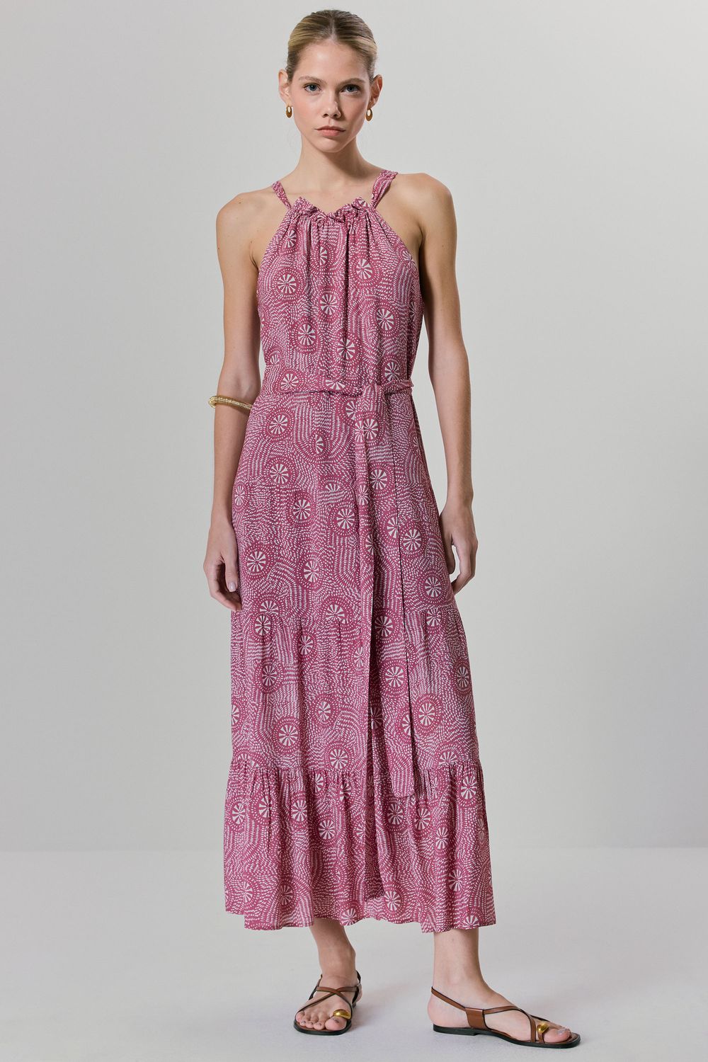 VESTIDO ESTAMPA CIRCULOS - FUCCIA M - FUCCIA