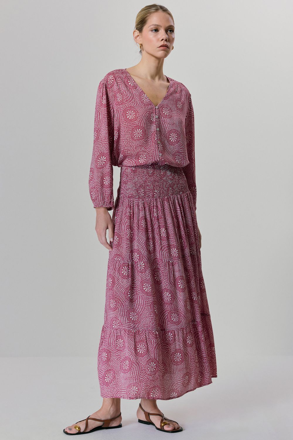 SAIA ESTAMPA CIRCULOS LASTEX - FUCCIA G - FUCCIA