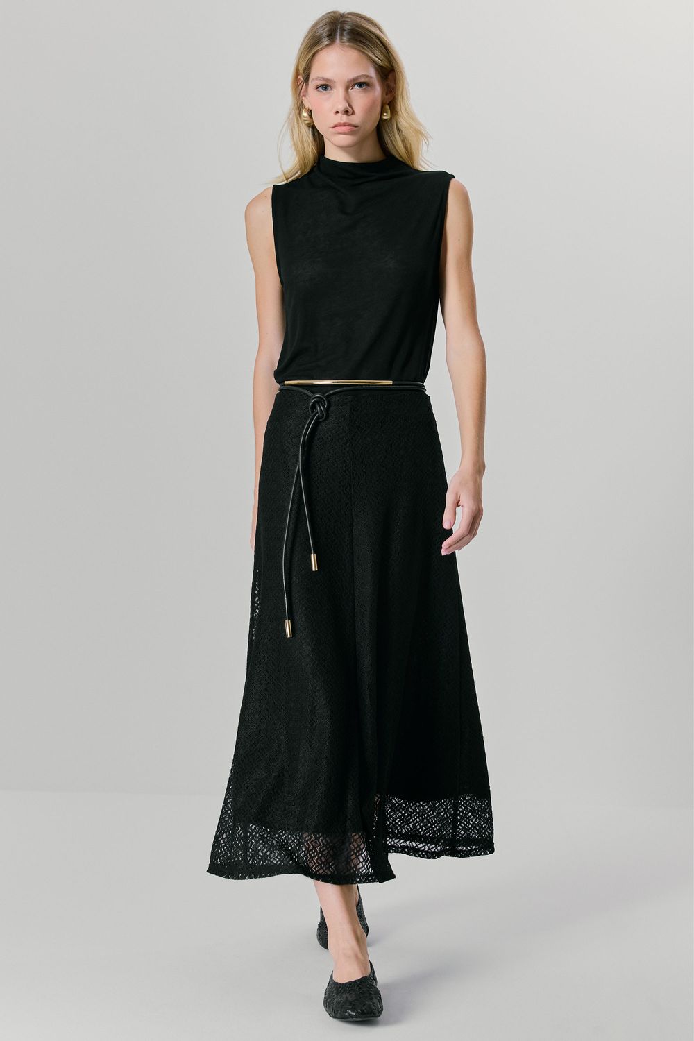 SAIA MALHA RENDA - PRETO M - PRETO