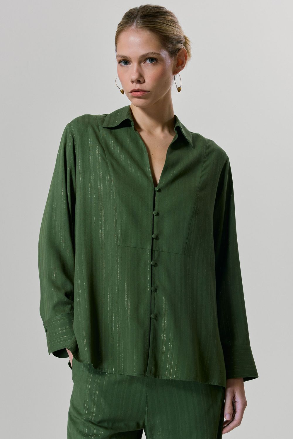 CAMISA METALIC STRIPE - VERDE P - VERDE