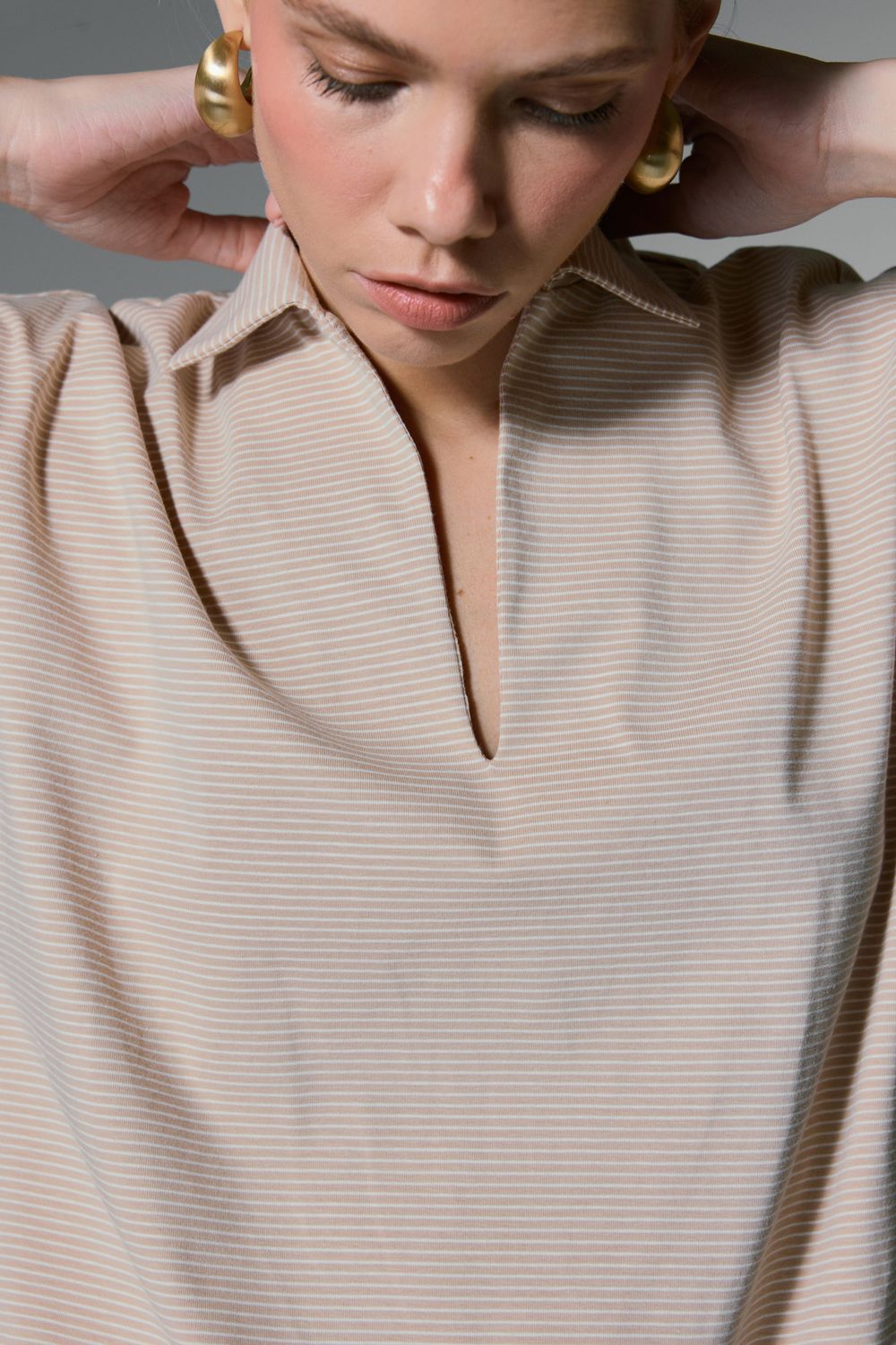 BLUSA MALHA COTTON POLO LISTRADA - CAQUI PP - CAQUI