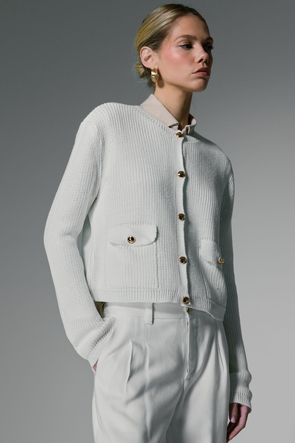 CASAQUETO TRICOT BOTÕES -SD - OFF WHITE G - OFF WHITE