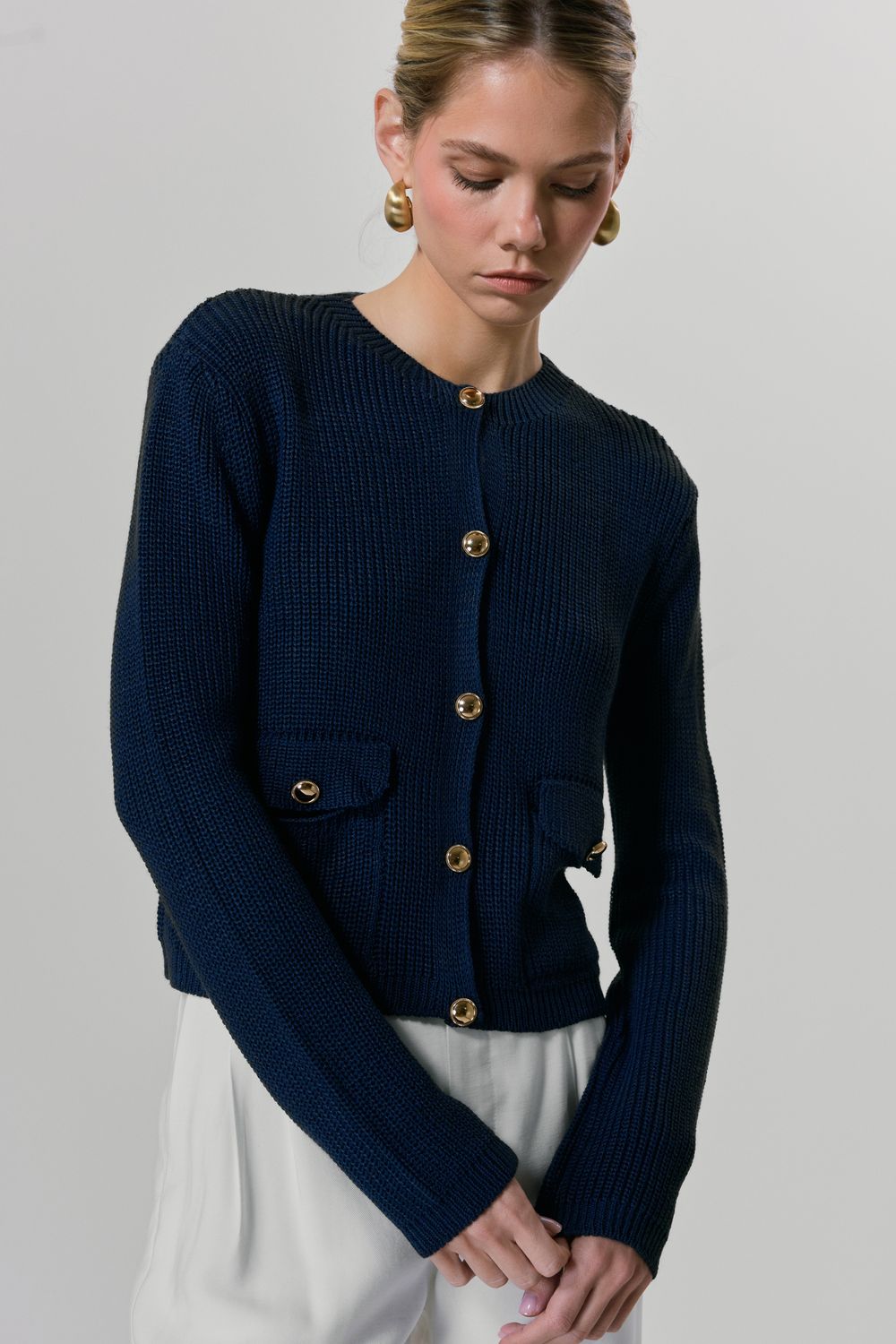 CASAQUETO TRICOT BOTÕES -SD - AZUL MARINHO G - AZUL MARINHO