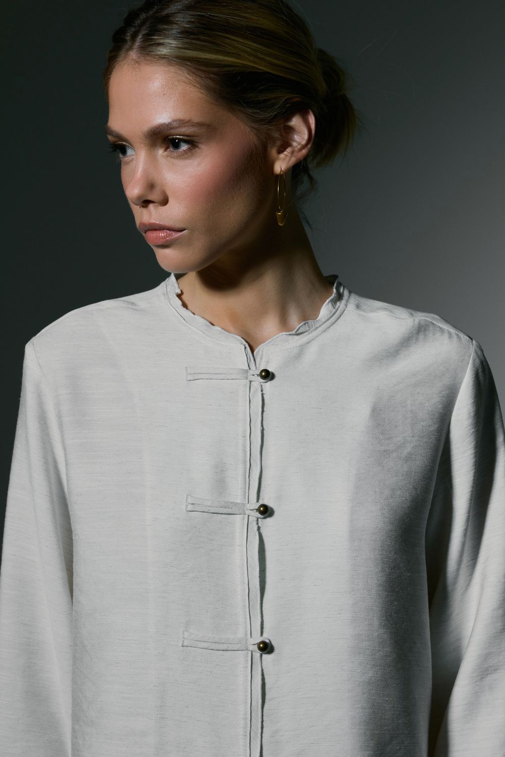 CASAQUETO SHANTUNG - OFF WHITE M - OFF WHITE