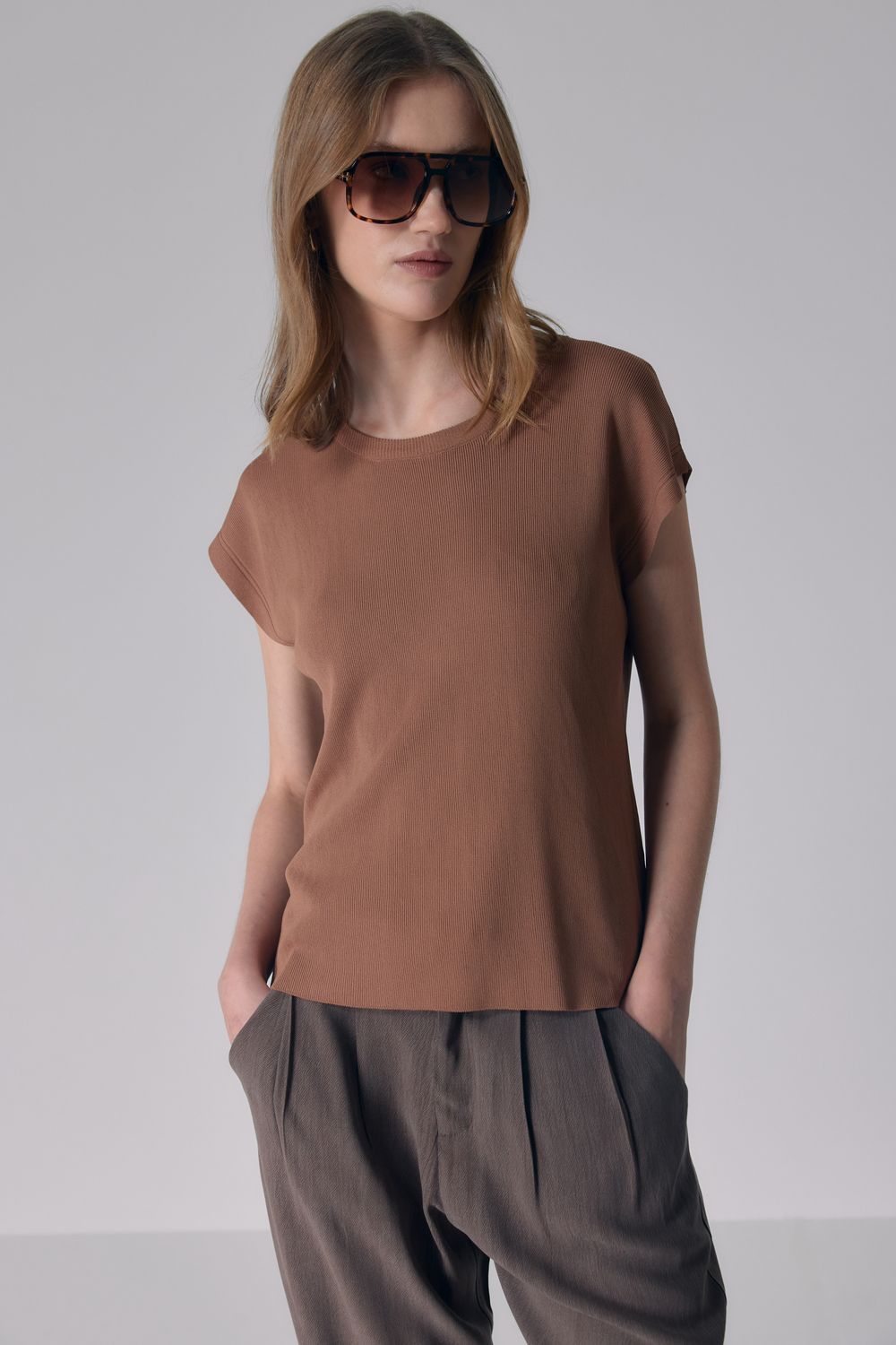 BLUSA TRICOT MANGA CURTA -SD - OCRE M - OCRE