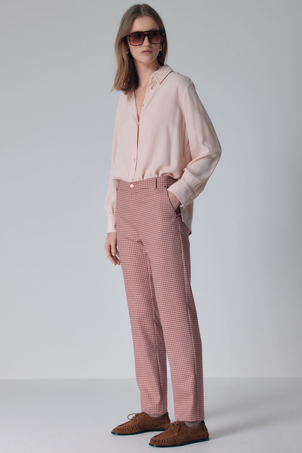 CALÇA PIED POULE CIGARRETE ALFAIATARIA - ROSA P - ROSA