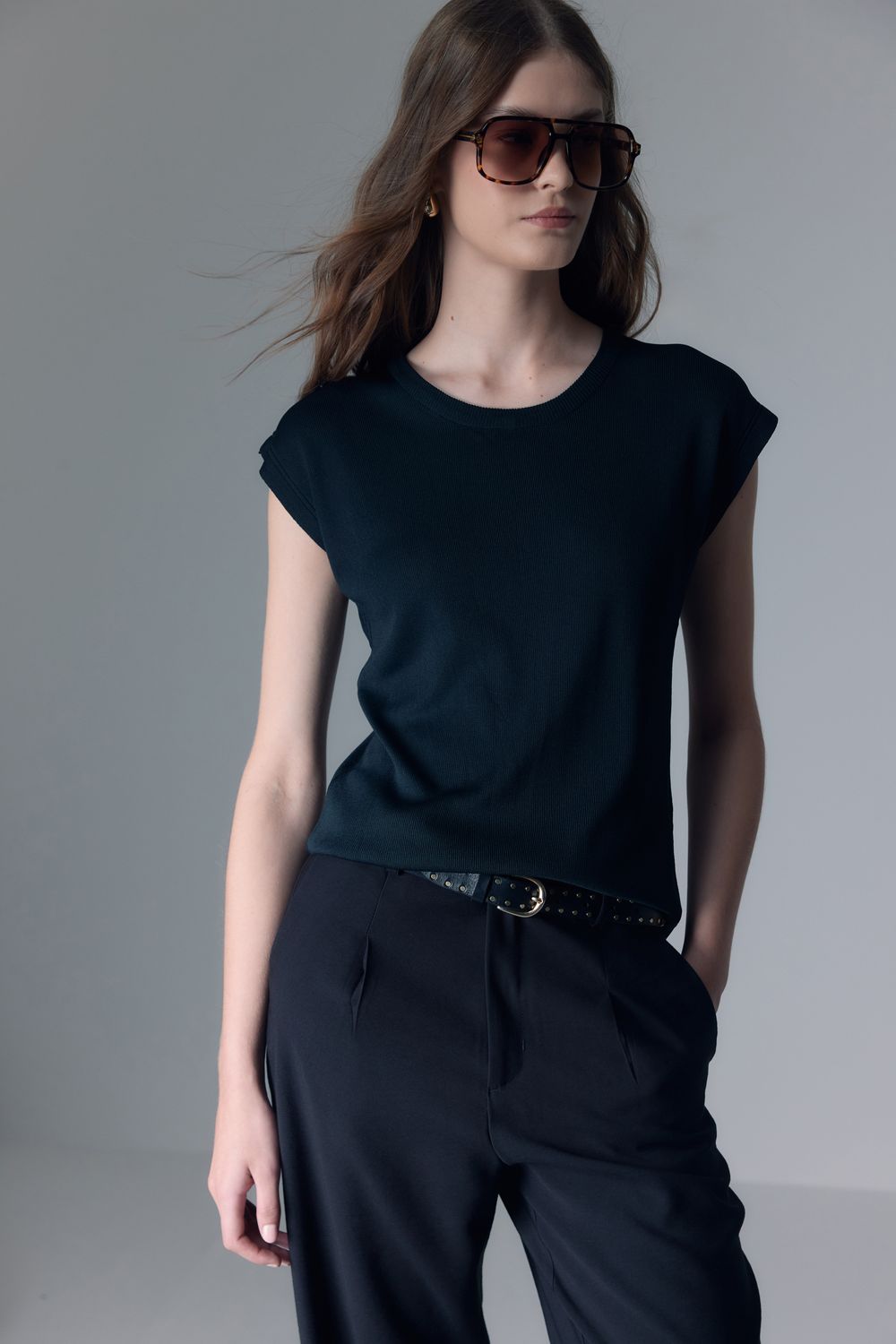 BLUSA TRICOT MANGA CURTA -SD - PRETO M - PRETO