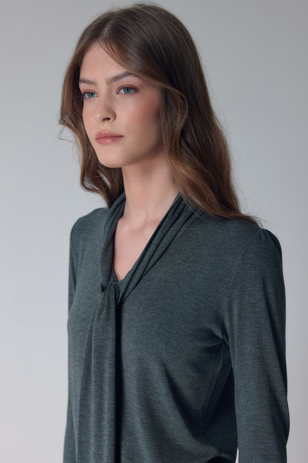 BLUSA MALHA WISH GRAVATA - CINZA ESCURO MESCLA G - CINZA ESCURO MESCLA
